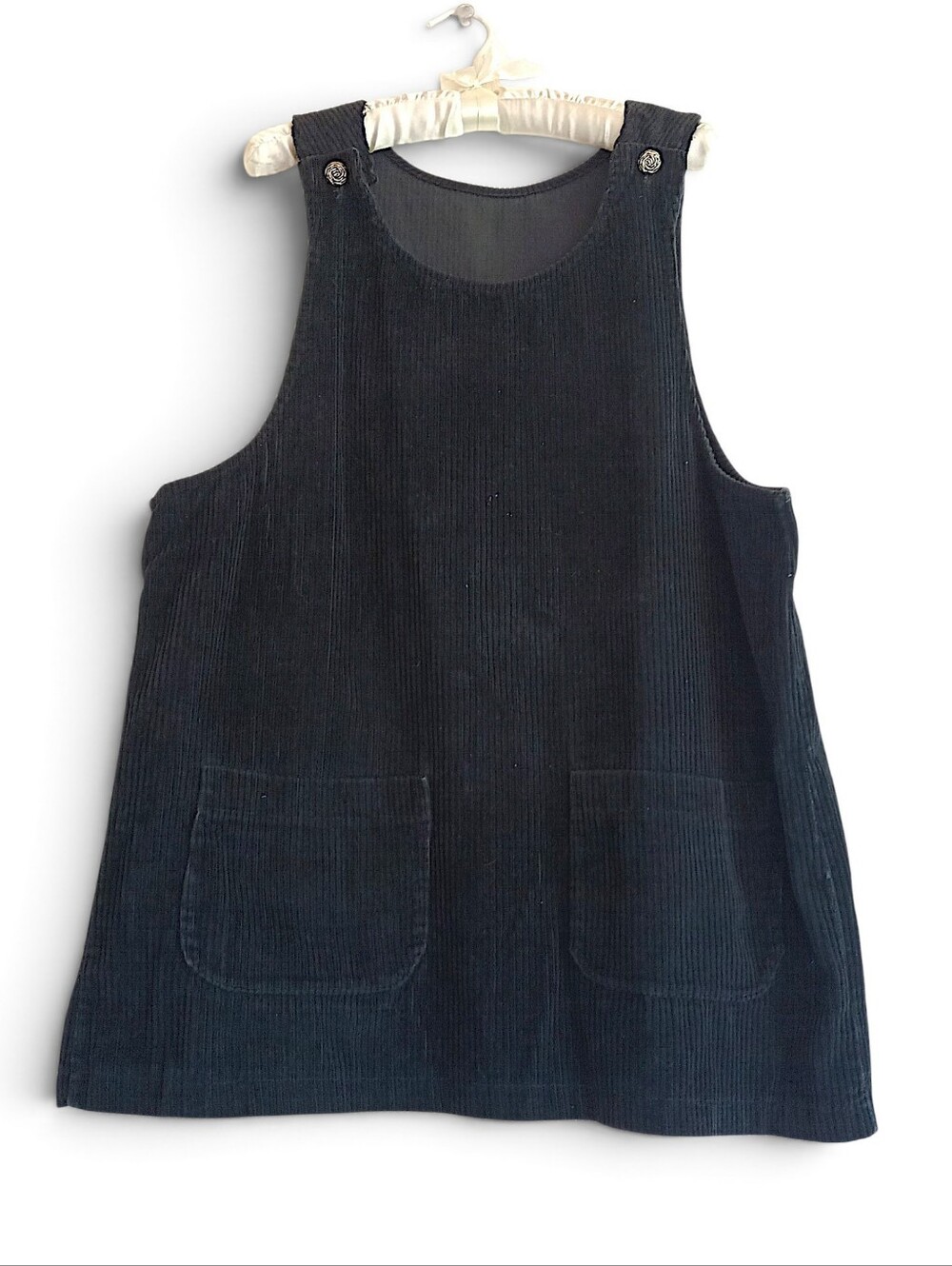 Classic Black Corduroy Jumper Dress Big Front Pockets Mini Cute Fall Layers 1XL